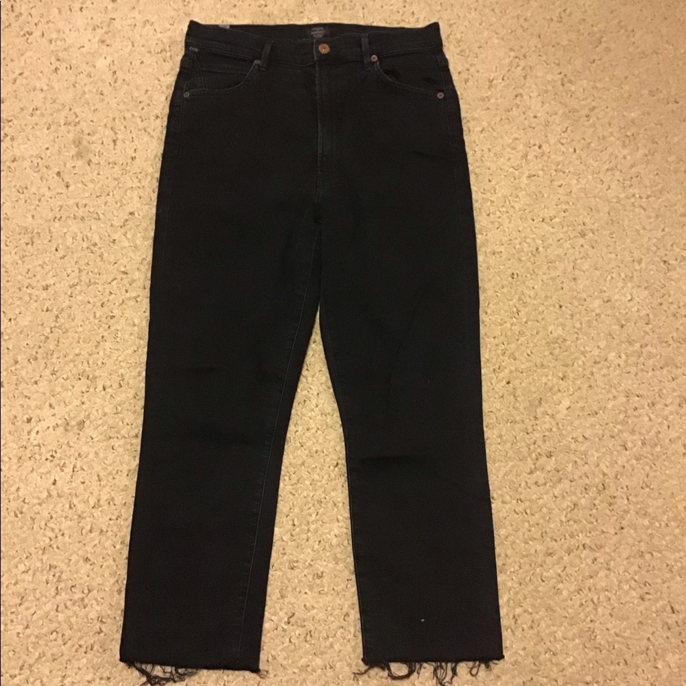 CITIZENS OF HUMANITY CHRISSY HI RISE SKINNY JEAN RAW HEM FRAY SZ 30 DARK RINSE